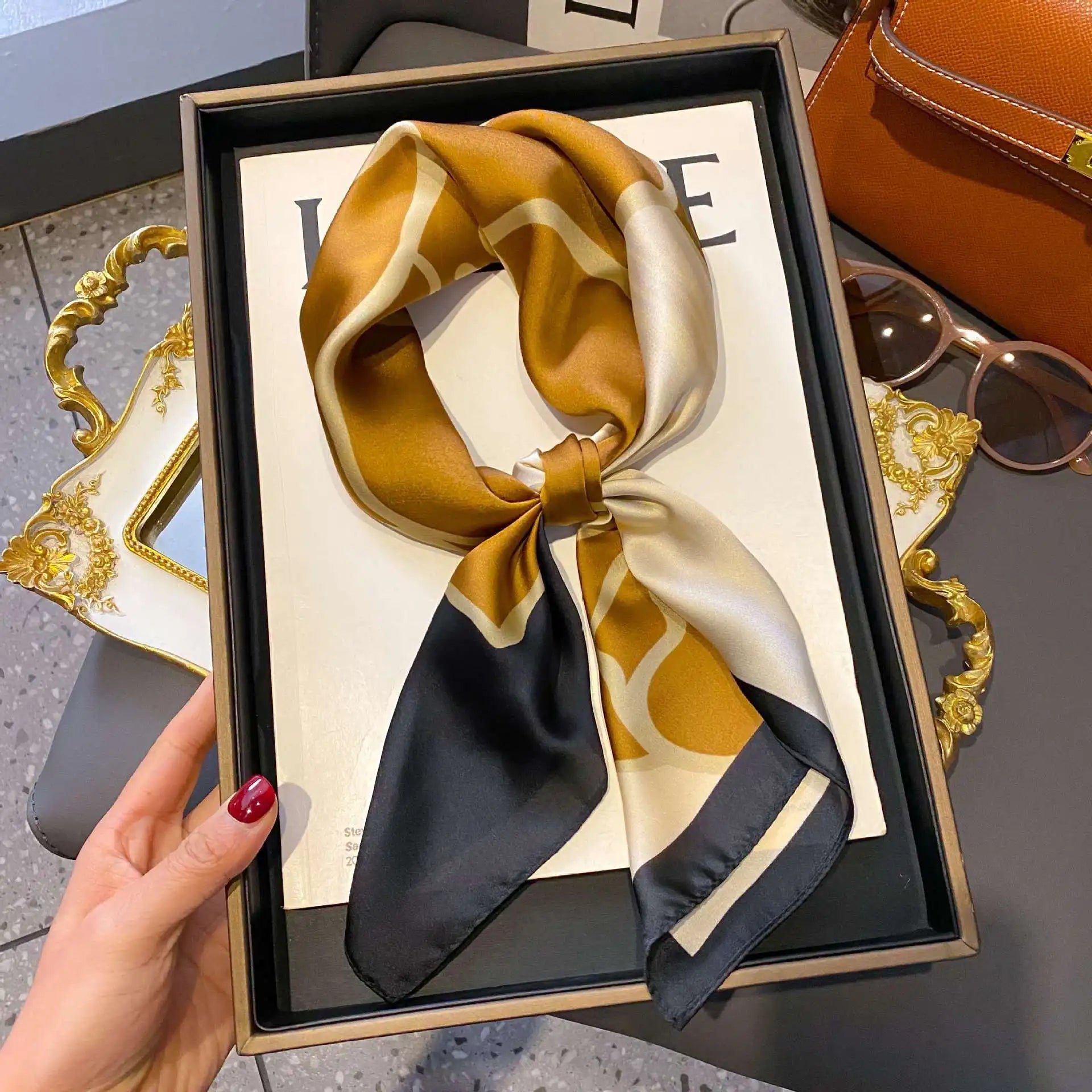 Fashion Luxury Brand 70cm Silk Square Scarf Women Satin Neck Tie Female Hair Bandana Headkerchief Shawl Wrap Hijab Echarpe MYNELIA
