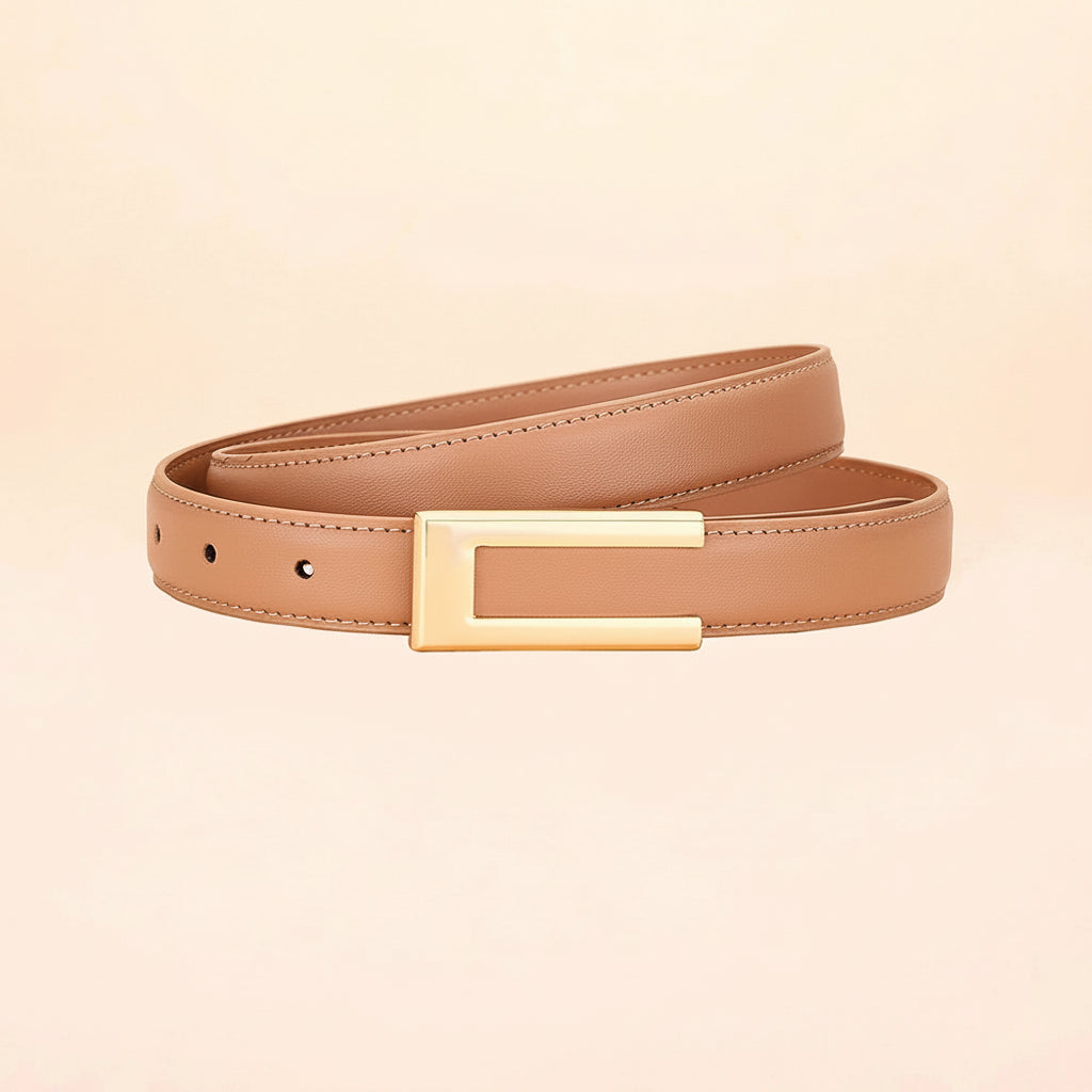 Ceinture Cuir Véritable Boucle Lisse Motif Géométrique