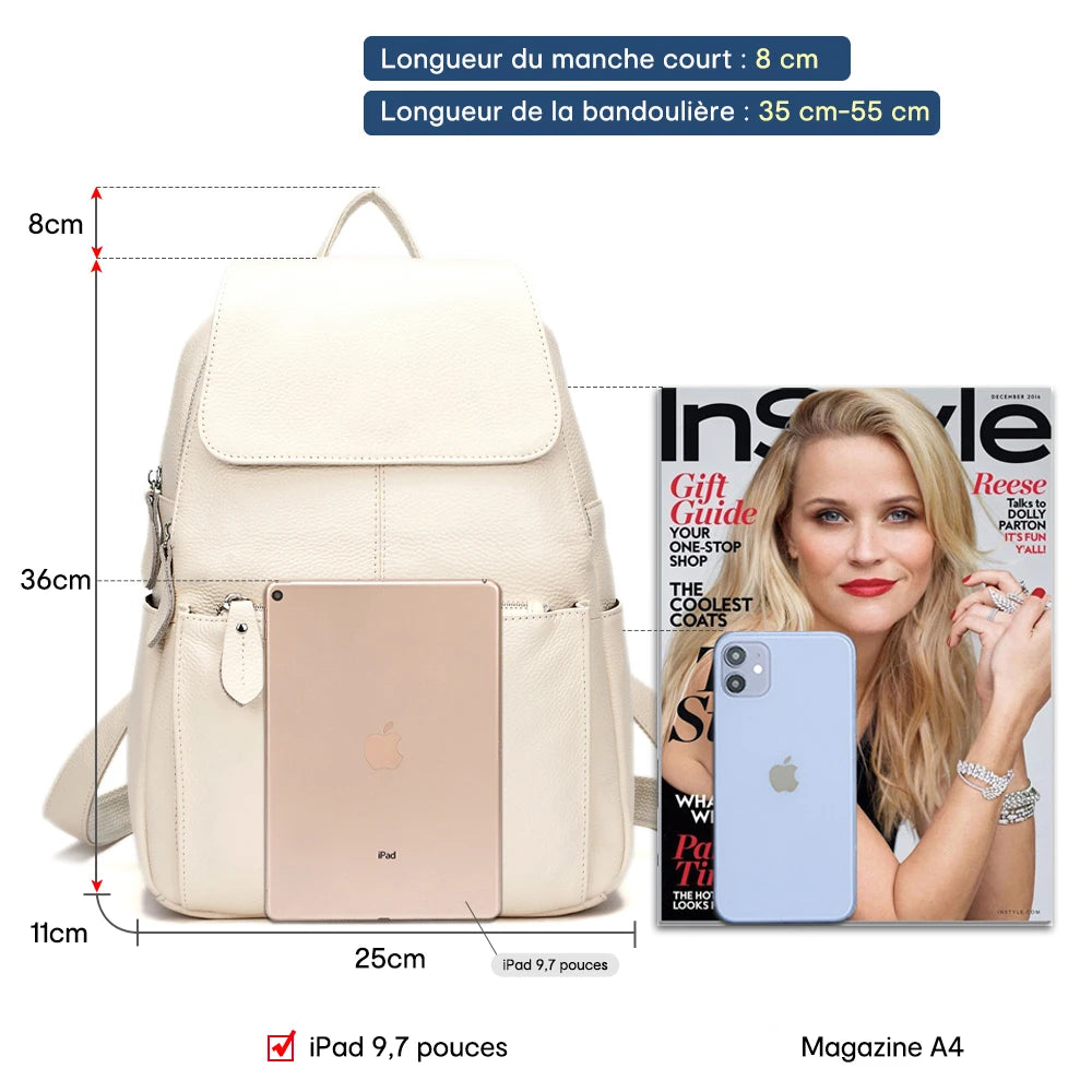 Sac à dos femme en cuir véritable – Anti-Vol, Grande Capacité MYNELIA