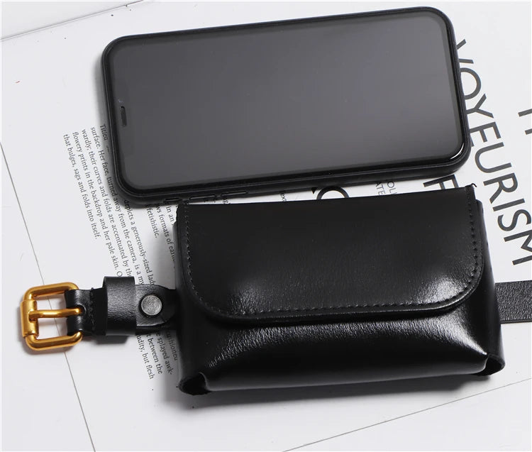 Ceinture cuir véritable avec pochette – Style Coréen Minimaliste