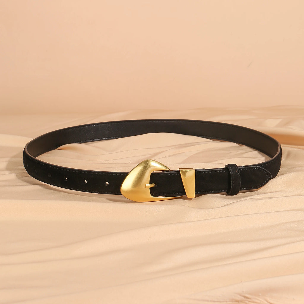Ceinture femme suède boucle dorée – Style vintage