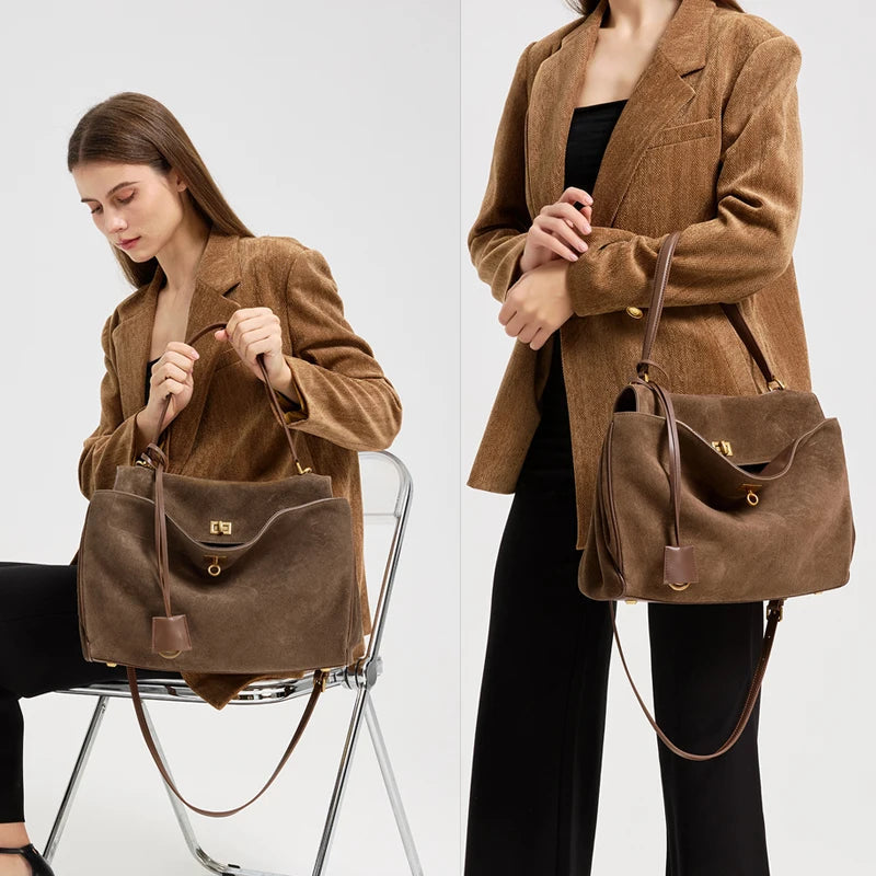 Sac à main cabas en daim cuir véritable -Grande capacité, Style Casual MYNELIA