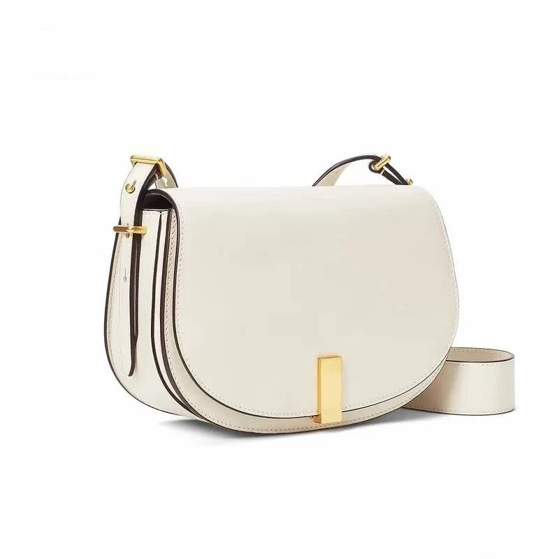 Design Damenmode lässige schlichte Umhängetasche Damen Leder Kupferschnalle Umhängetasche Echtes Leder Satteltasche weiblich