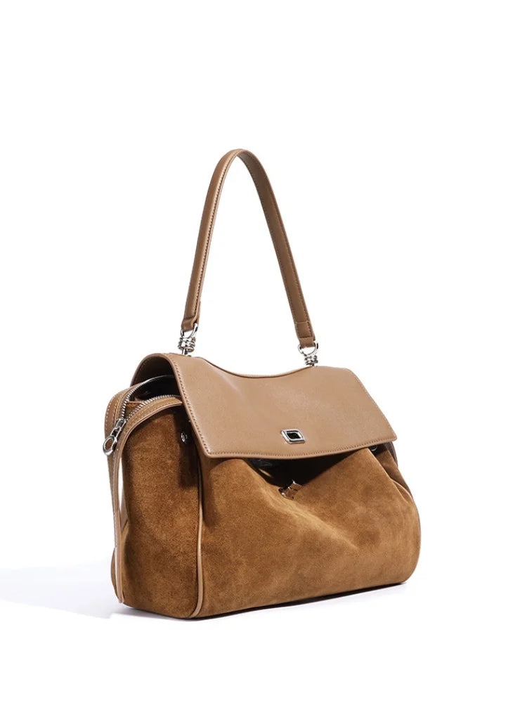 Sac Tote en Cuir Suédé – Cabas Rétro Bandoulière Femme MYNELIA