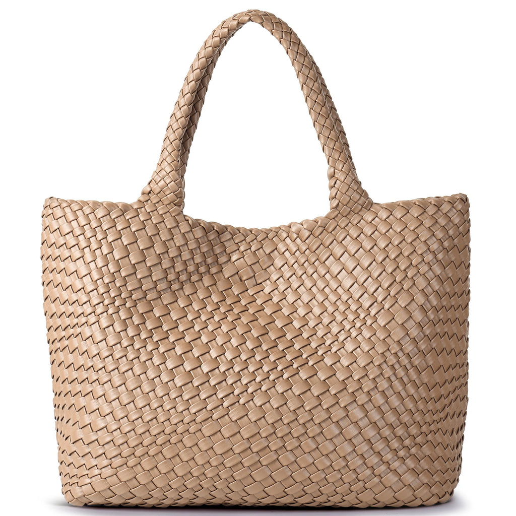 Sac Tote tressé en cuir PU vegan – Artisanal, Fermeture Hasp