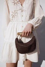 Sac Hobo tressé anse métallique-Rouille & Chocolat