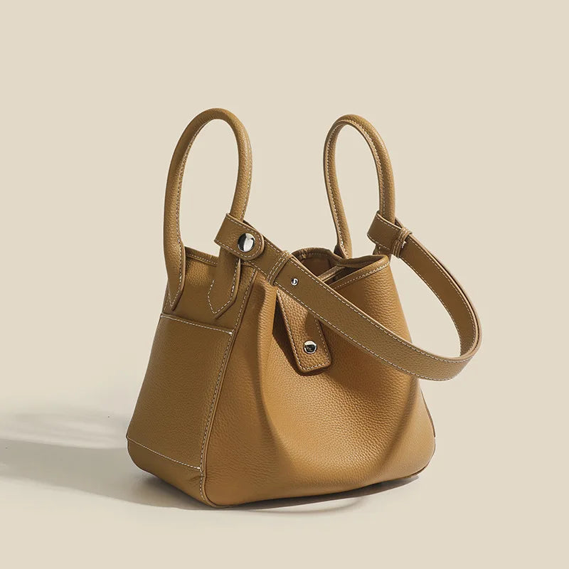 Genuine Leather Women's Shoulder bag niche design fashion lady's basket bag soft cowhide bucket bag handbag for women MYNELIA