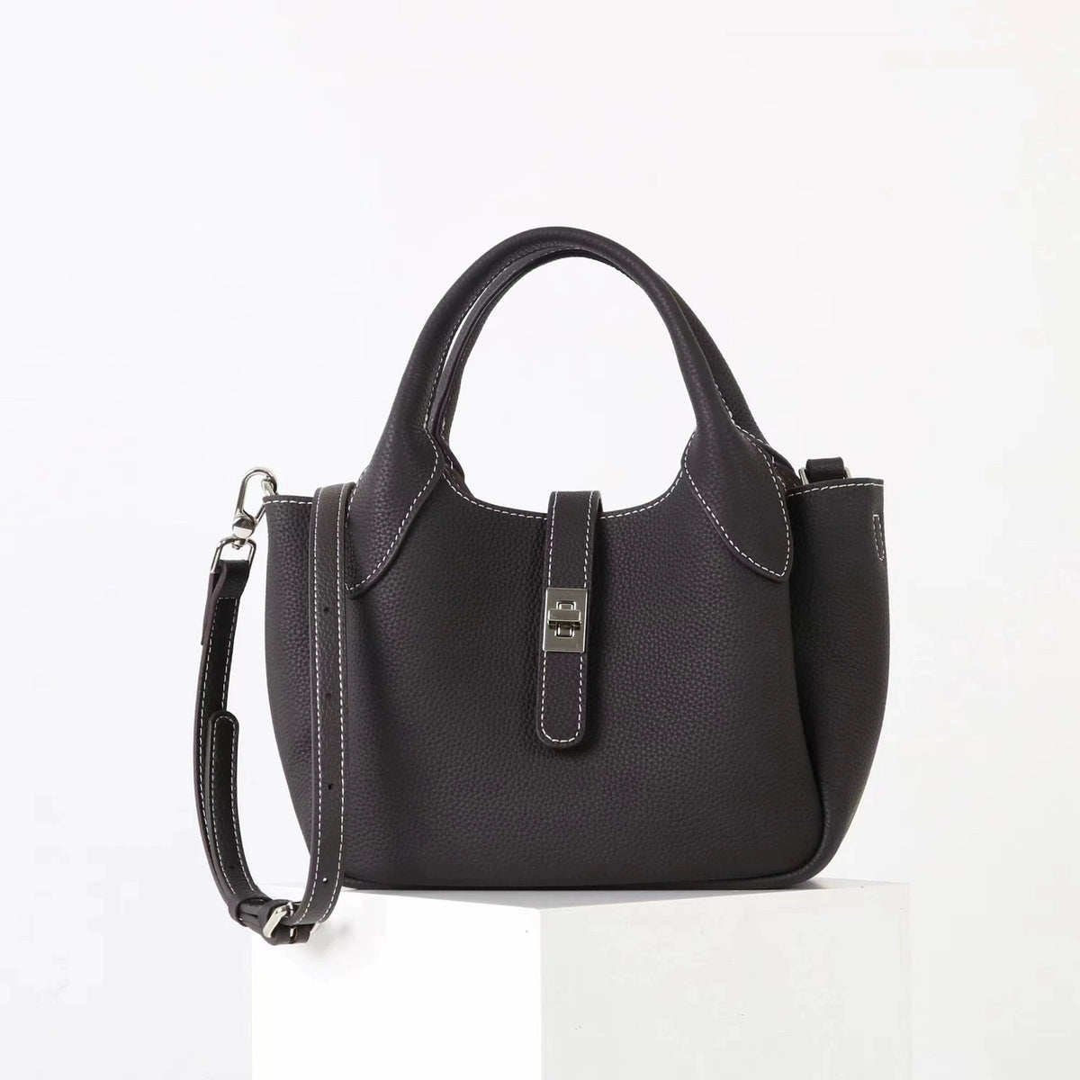 2026 Neue hochwertige Damen-Eimertasche aus Rindsleder, kleine Schulter-Umhängetasche, elegante Pendlerhandtasche für Damen, Grau