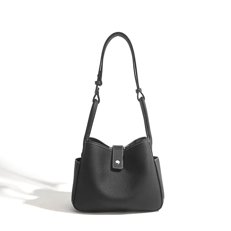 Genuine Leather Women's Shoulder bag niche design fashion lady's basket bag soft cowhide bucket bag handbag for women MYNELIA