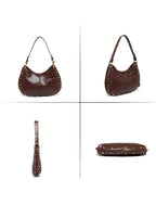 Sac bandoulière femme brun en cuir PU à rivets