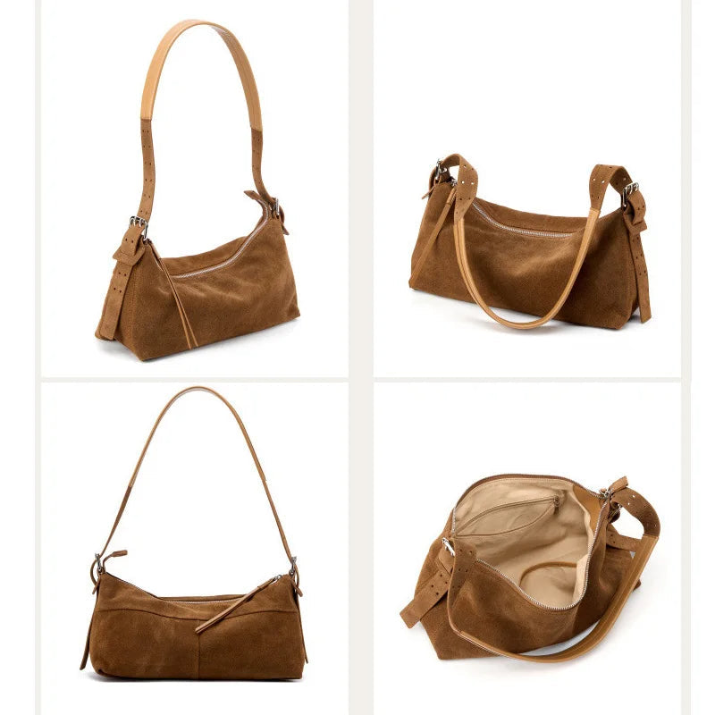 Sac à main en daim cuir véritable-Style Coréen,Large Bandoulière,Luxe Léger MYNELIA