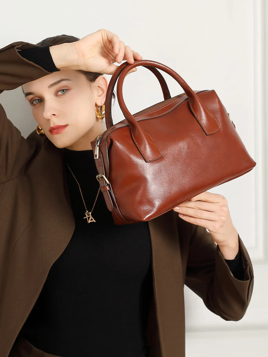 Sac bowling femme en cuir véritable – Style vintage