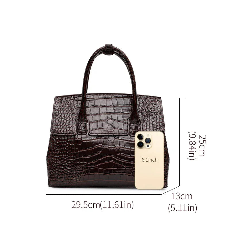 Sac à main cuir véritable embossé brillant –Style bureau chic