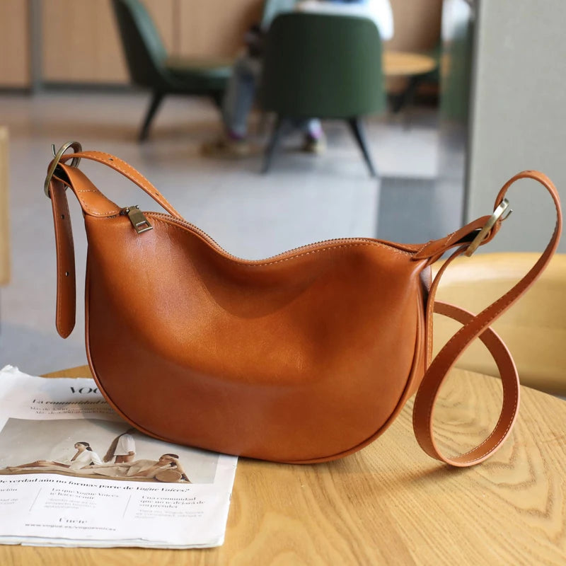Sac Hobo cuir tanné végétal 100% Véritable  – Bandoulière