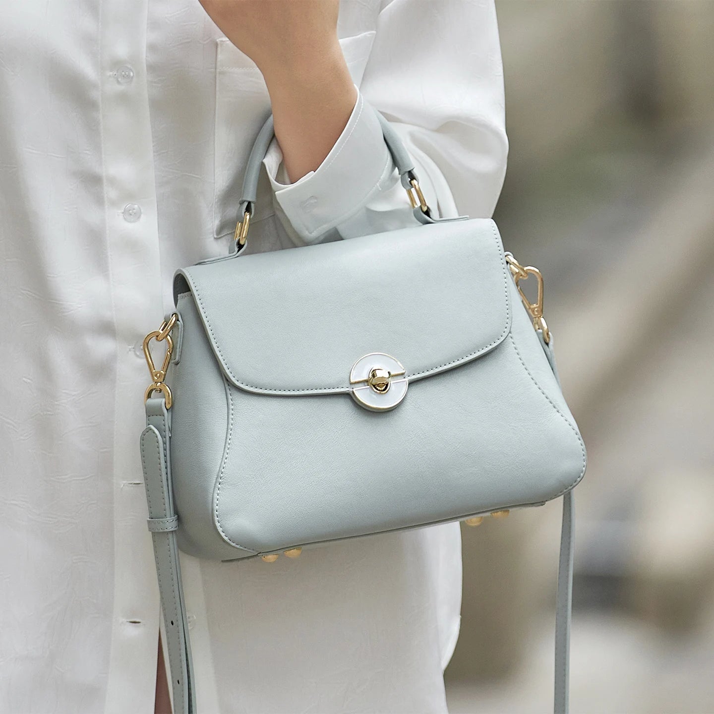 Sac tote fuir véritable fait main – Kaki & Bleu