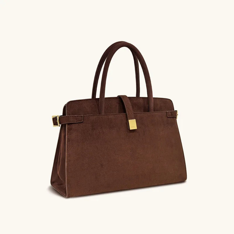 Sac à main imitation suède – Forme cabas bandoulière femme, finitions dorées MYNELIA