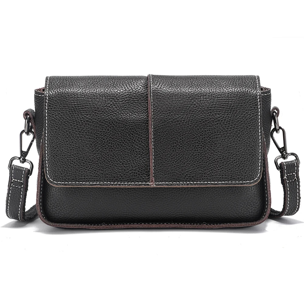 Sac bandoulière cuir véritable –Pochette Carrée Rabat Style Rétro MYNELIA