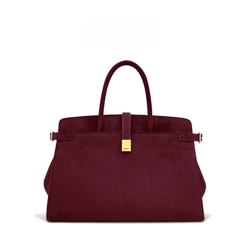 Sac à main imitation suède – Forme cabas bandoulière femme, finitions dorées MYNELIA