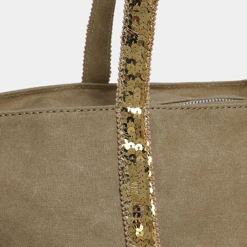 Sac Tote Canvas Sequins Grande Capacité Rétro