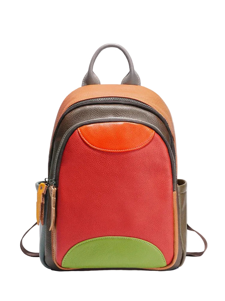 Leder-Patchwork-Rucksack – 7 Fächer & mehrfarbige Edition