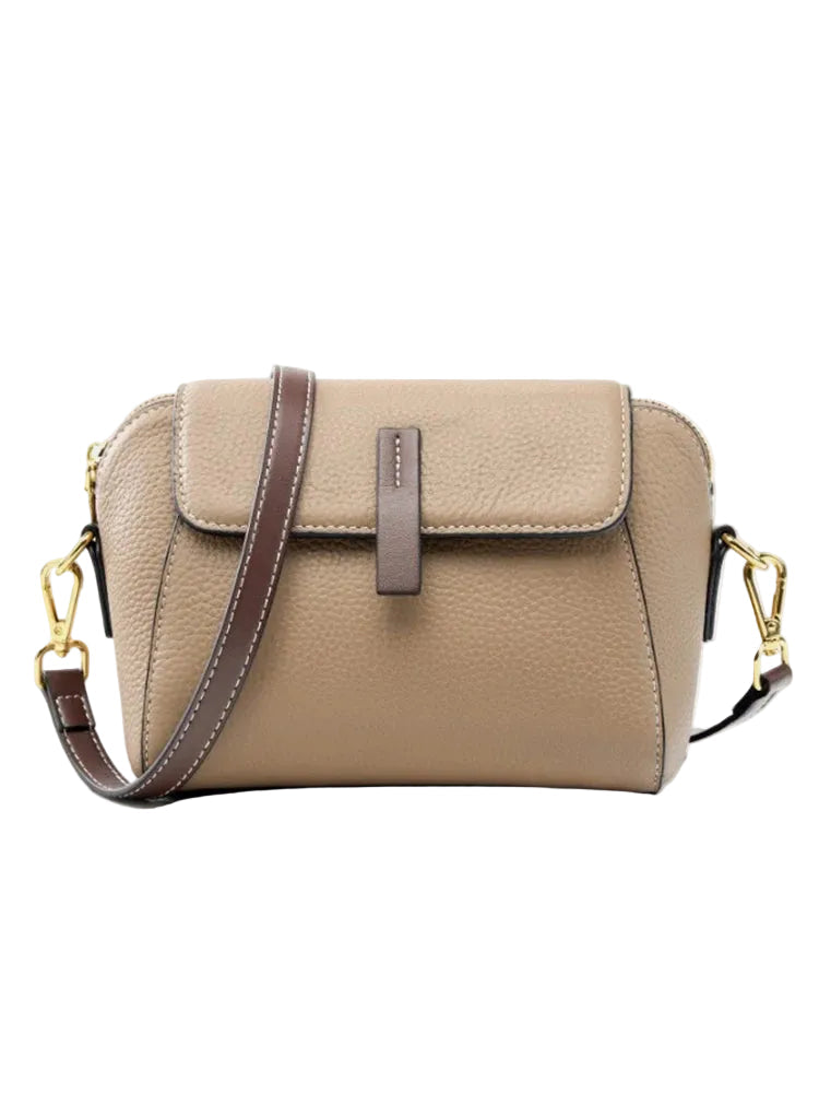 Sac bandoulière en cuir de vache véritable-Fermeture Zip & Finitions dorées MYNELIA