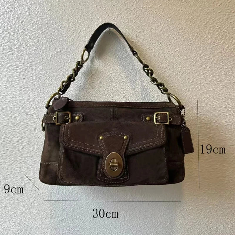 Sac Velours Rétro Flap Métal Chaînes Port  Croisé