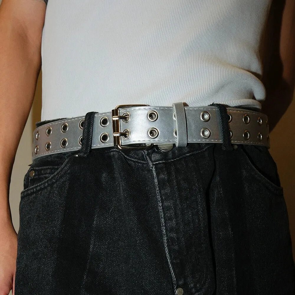 Ceinture Tendance Double Trou — Style Y2K Punk Rock, Sans Poinçon, 110 cm MYNELIA