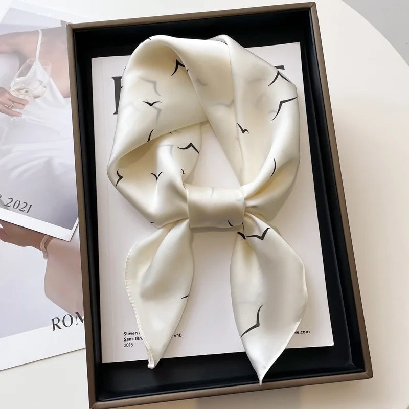 Fashion Luxury Brand 70cm Silk Square Scarf Women Satin Neck Tie Female Hair Bandana Headkerchief Shawl Wrap Hijab Echarpe MYNELIA