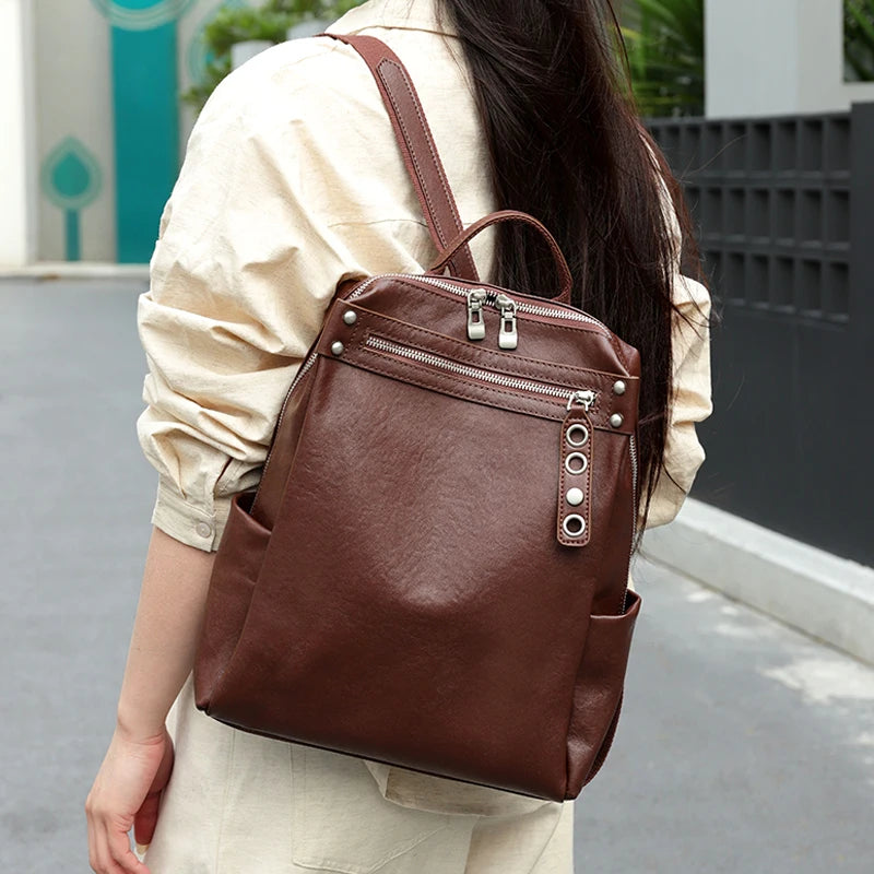 Sac à dos cuir véritable – Style rétro minimaliste
