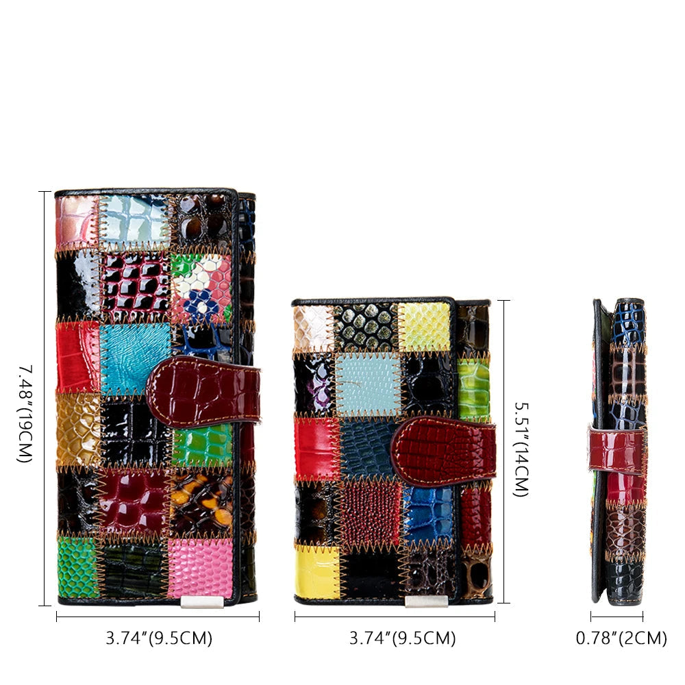 Portefeuille clutch cuir véritable Femme-Patchwork Vintage & Multi-compartiments MYNELIA
