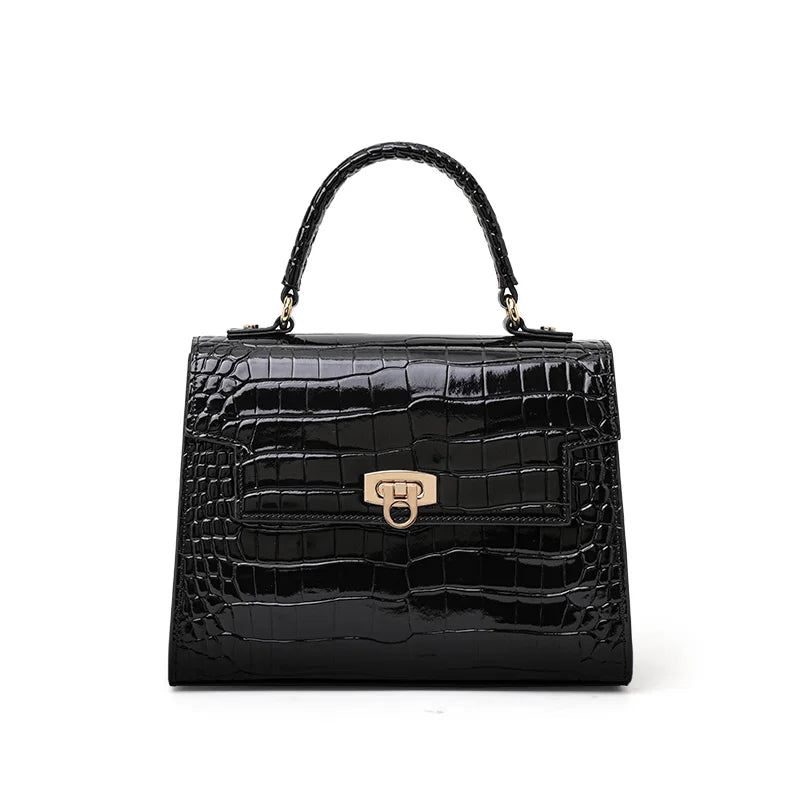 Sac à main en cuir verni effet crocodile – Poignée et bandoulière