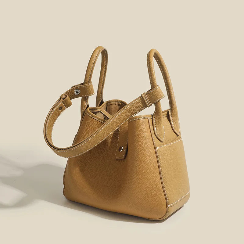 Genuine Leather Women's Shoulder bag niche design fashion lady's basket bag soft cowhide bucket bag handbag for women MYNELIA