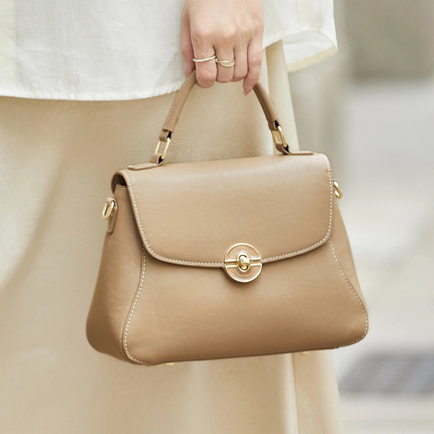 Sac tote fuir véritable fait main – Kaki & Bleu