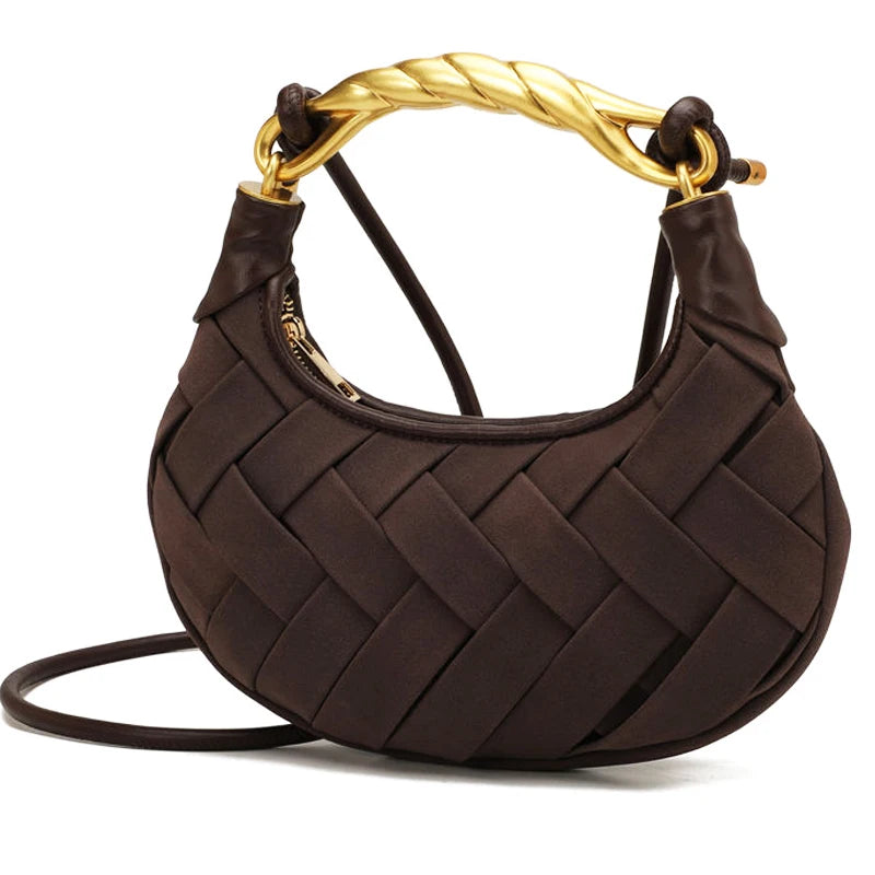 Vintage Kunstleder Handgewebte Taschen für Damen Luxus Designer Handtaschen Geldbörsen 2025 Neu mit Metallgriff Cross-Woven Schultertasche