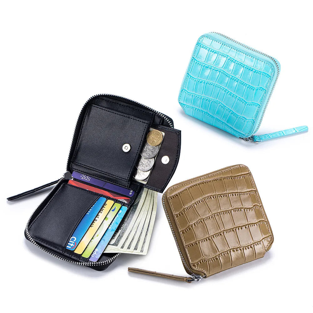 Portefeuille en cuir véritable – Motif alligator, protection RFID,8 compartiments