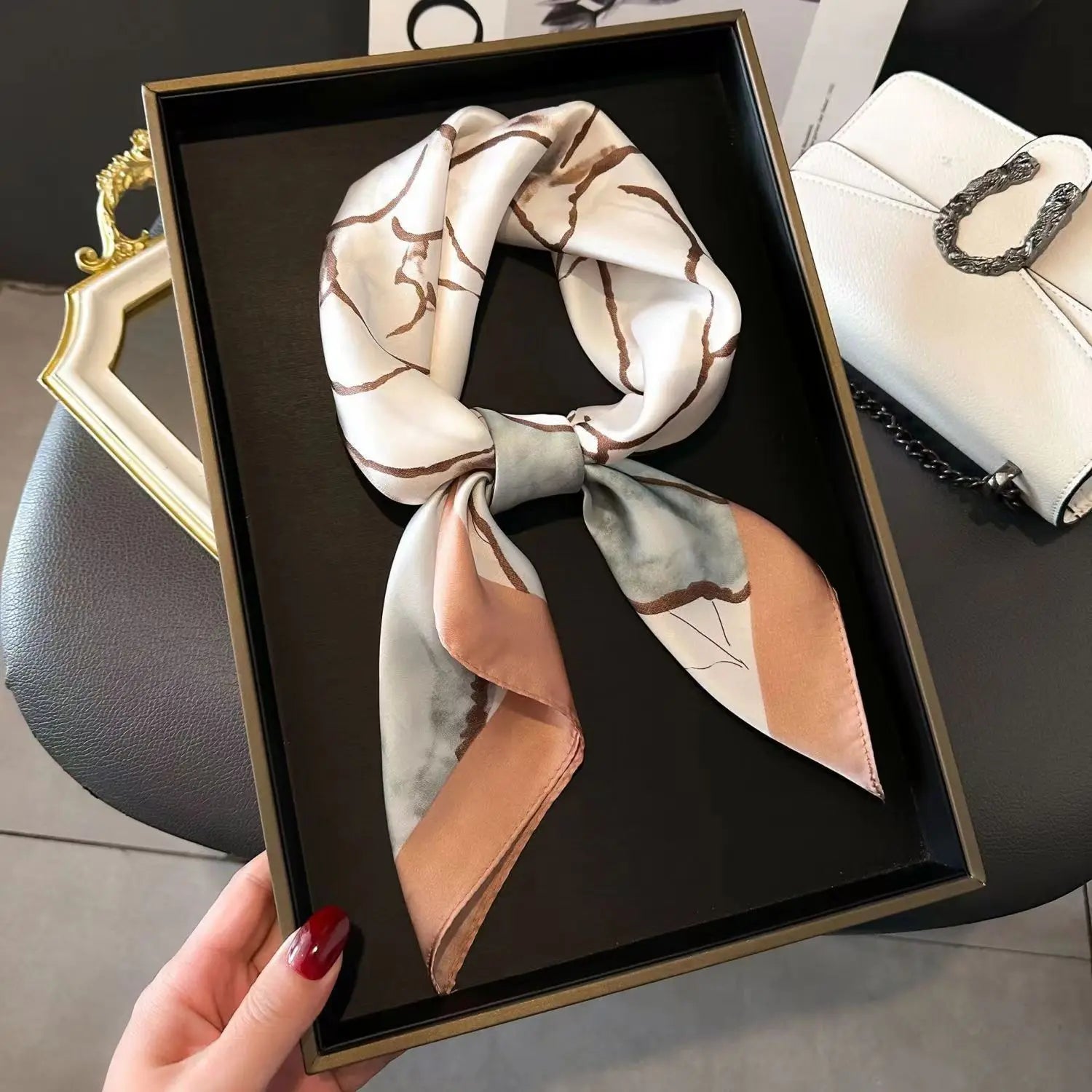 Fashion Luxury Brand 70cm Silk Square Scarf Women Satin Neck Tie Female Hair Bandana Headkerchief Shawl Wrap Hijab Echarpe MYNELIA