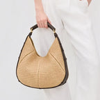 Sac croissant Paille tressée Femme – Bordures Cuir Style Bohème Chic Été & Quotidien