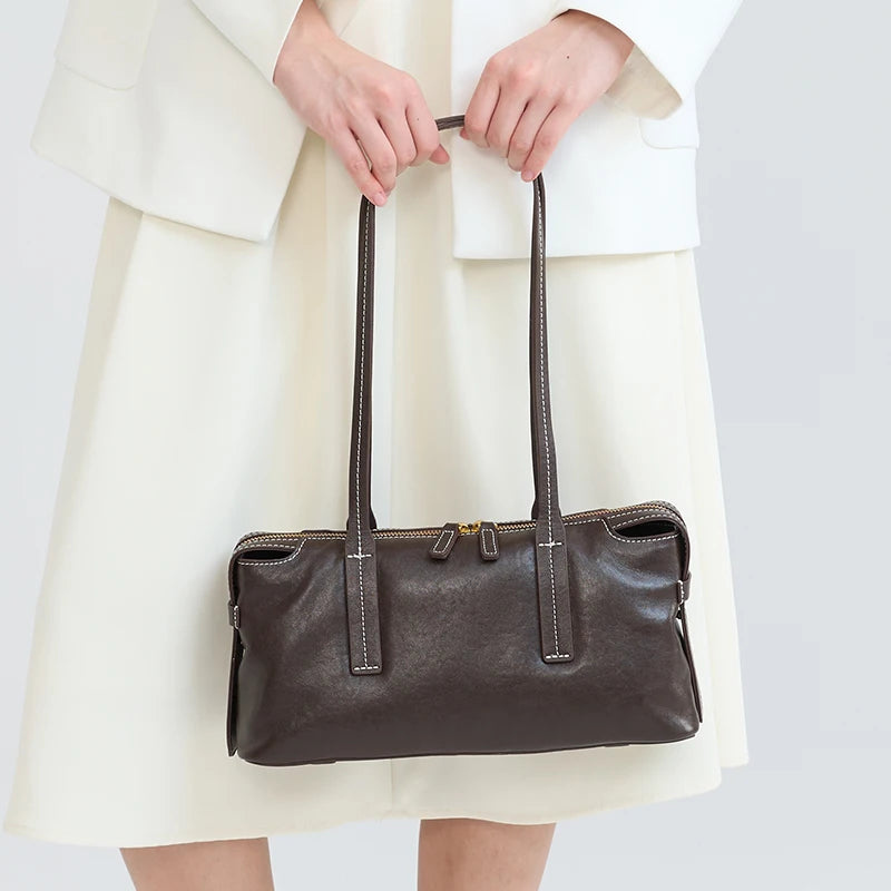Sac Satchel Slim Cuir Oil Wax Couture Contrastée