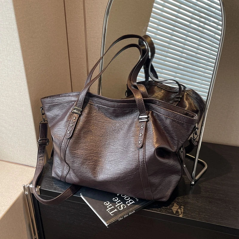 Sac Tote en cuir PU souple – Style vintage, Grande capacité,Poches intérieures