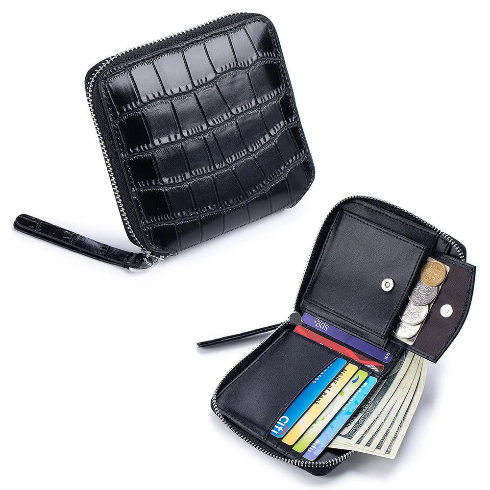 Portefeuille en cuir véritable – Motif alligator, protection RFID,8 compartiments