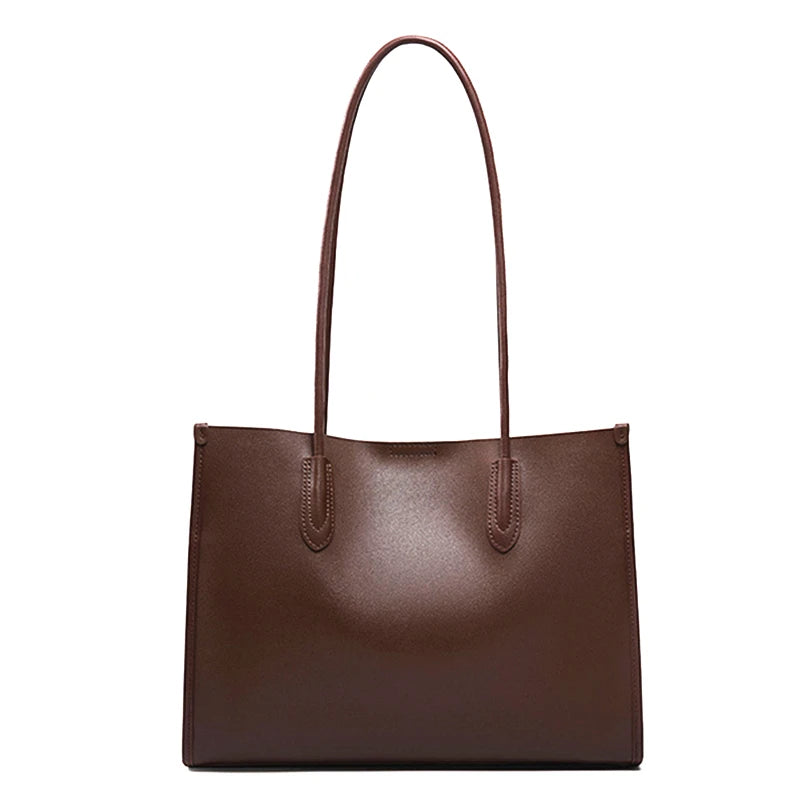 BURMINSA Luxury Genuine Leather Tote Bags For Women Elegant Cowhide Business Commuter Handbags Large Capacity Work Shoulder Bags MYNELIA