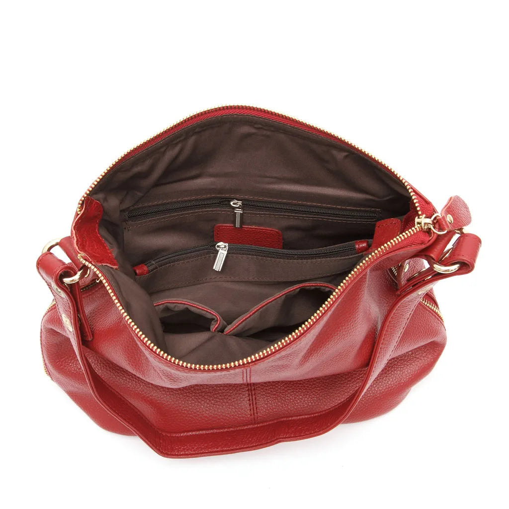Sac hobo cuir véritable- Zippé bandoulière MYNELIA