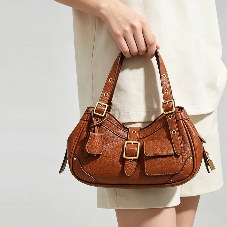 Sac épaule vintage esprit biker en cuir PU