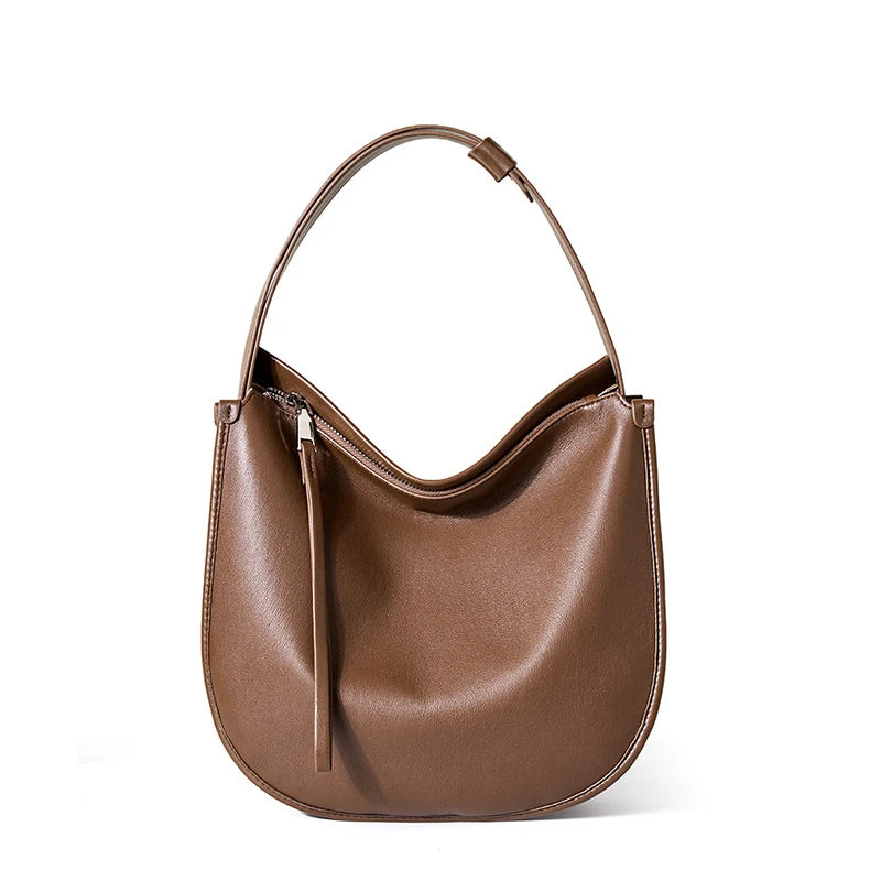 Sac Demi-Lune en Cuir Véritable Souple Vintage