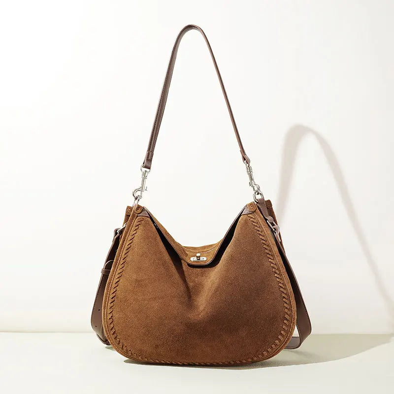 Sac Hobo femme en Suède – Style Vintage,Fermeture Zip,Bandoulière MYNELIA