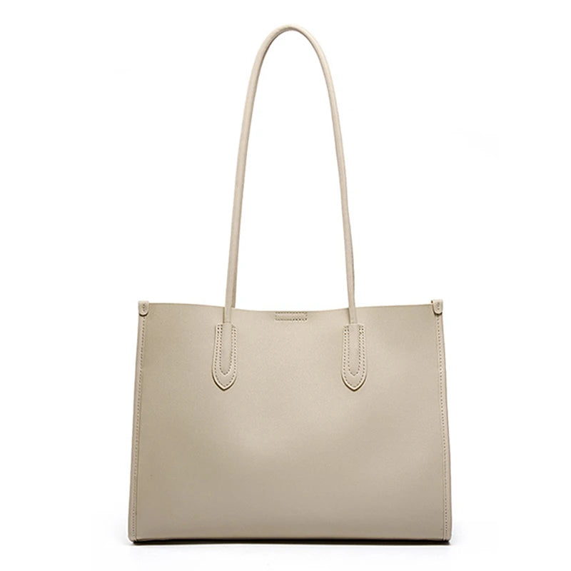 BURMINSA Luxury Genuine Leather Tote Bags For Women Elegant Cowhide Business Commuter Handbags Large Capacity Work Shoulder Bags MYNELIA