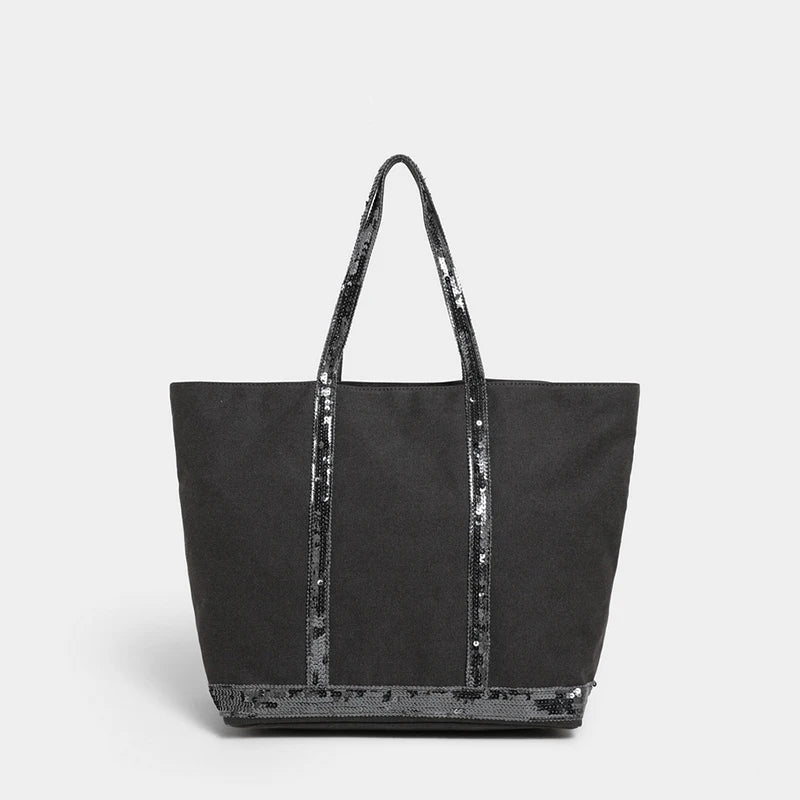 Sac Tote Canvas Sequins Grande Capacité Rétro