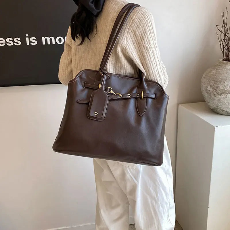 Sac Tote Cabas Vintage cuir PU Souple Grande Capacité