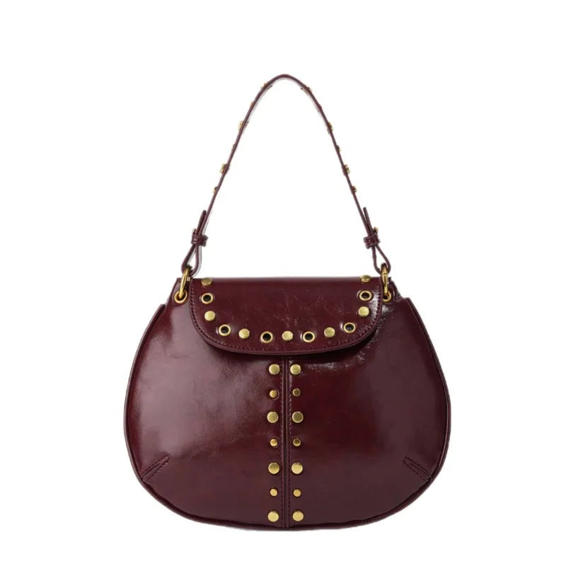 Sac Selle Rivets Baguette Aisselle PU Souple