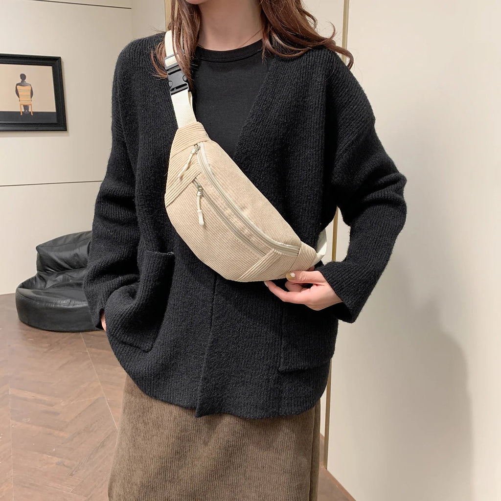 Sac banane velours côtelé — Pochette Tendance Femme | Bandoulière & Ceinture MYNELIA